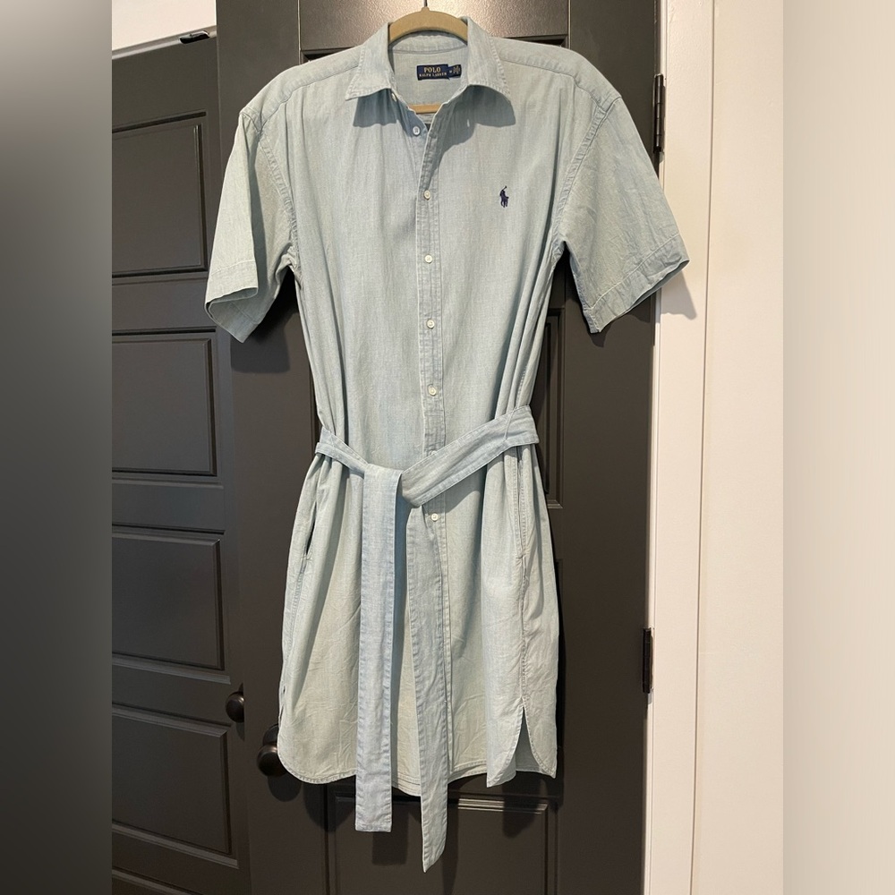 Ralph Lauren Belted Oxford Chambray Shirt Dress Size 14 Gently Worn